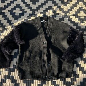 OAK + FORT Black Cardigan w/Textured Sleeves & Pockets